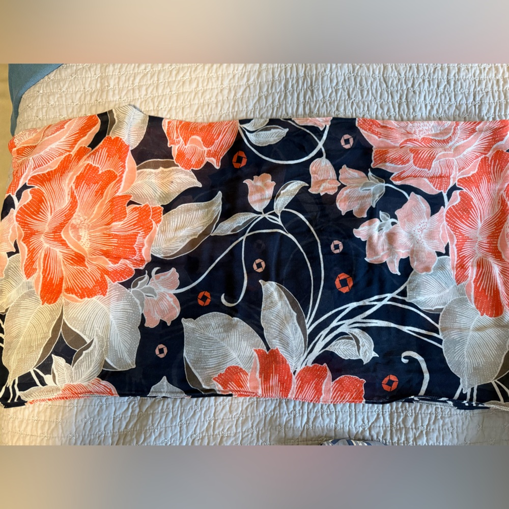 Chase Bank Scarf floral with Coral and White Design infinity scarf